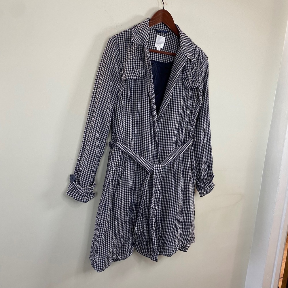 Lauren Conrad‎ Gingham Trench Coat Ruffled Lightweight Waist Tie Women's  Small - Picture 3 of 8